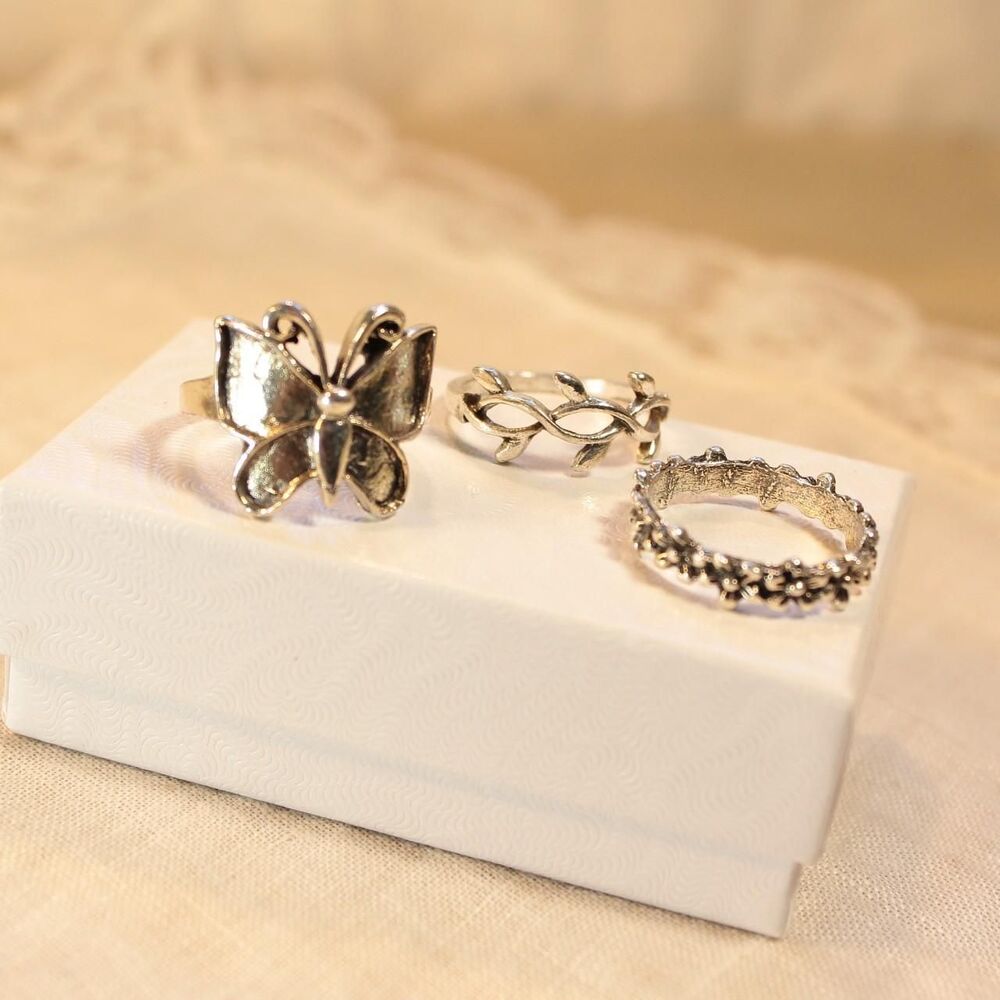 Fairycore Earthy Silver-Tone Ring Bundle - Different Sizes